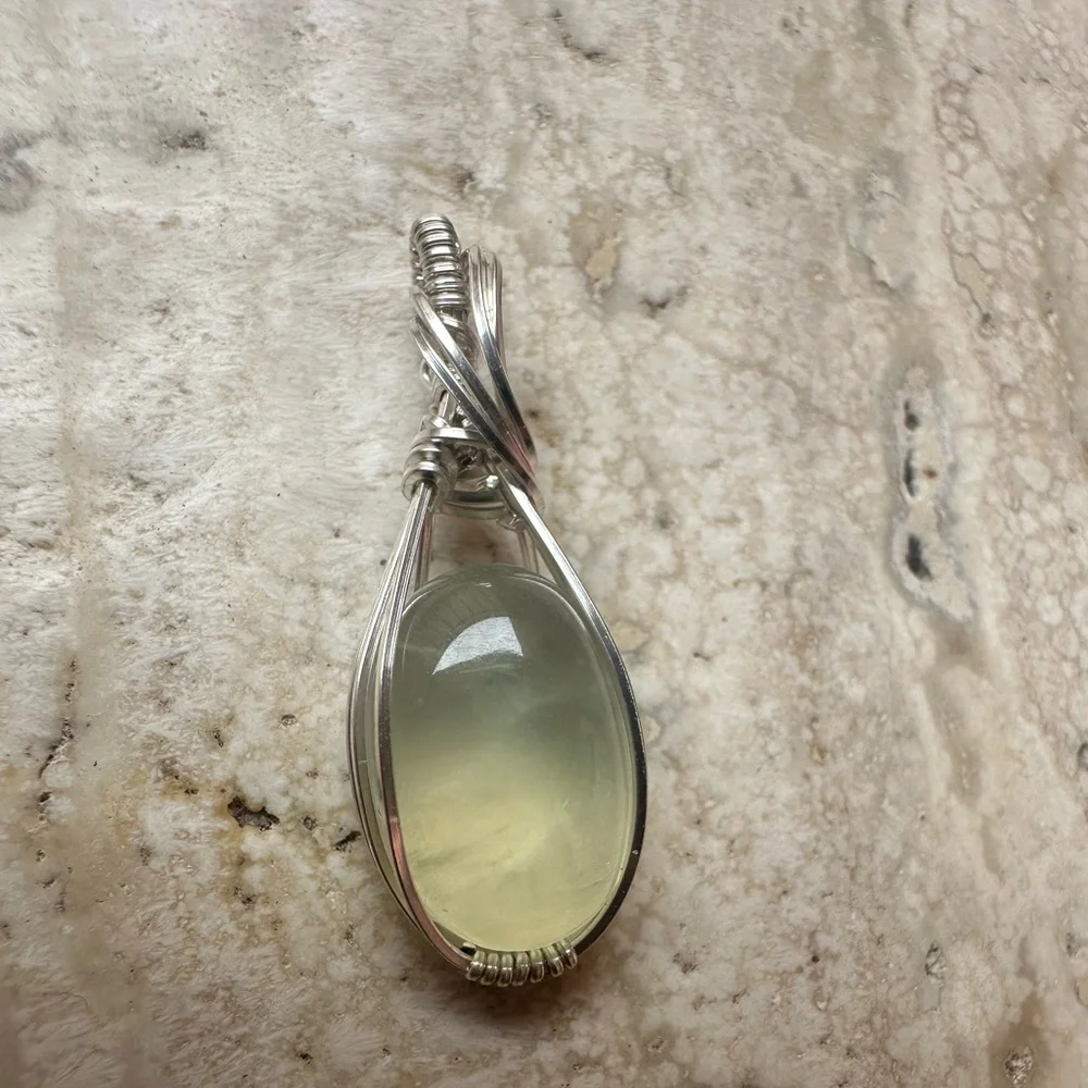 Sterling Silver Prehnite Necklace Pendant